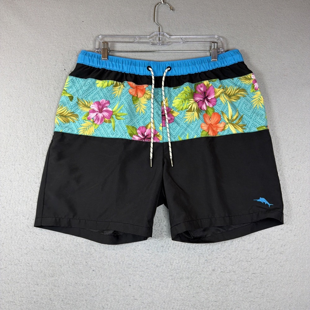 Tommy Bahama Relax Floral Hibiscus Swim Trunks Size Large Blue/Black Tropical